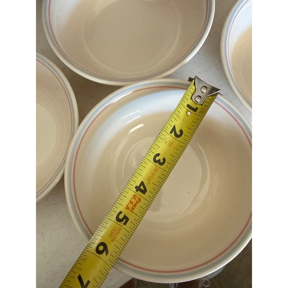 Corelle Rosemarie Cereal Bowls Set of 5 Pink Blue Band Corning Vitrelle 6.25 in‎